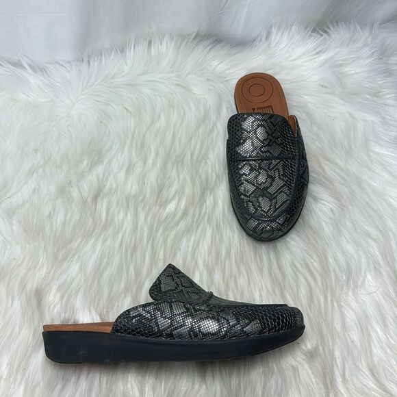 Fitflop Serene Black/Grey Python Print Leather Mules Sz 6 - Picture 2 of 7